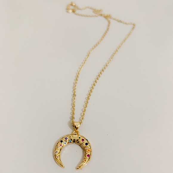Colorful Crescent Moon Necklace | 14k Gold Filled - Picture 2 of 9